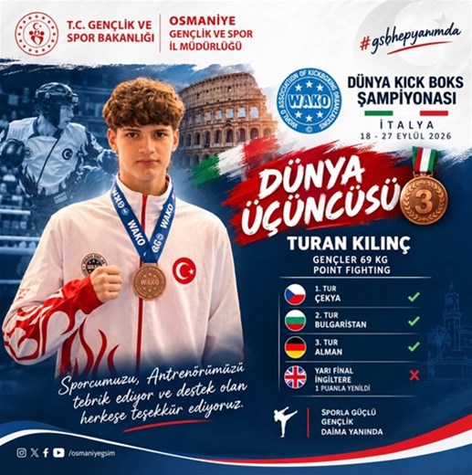 Osmaniyeli Sporcu Turan Kılınç Dünya Üçüncüsü Oldu!
