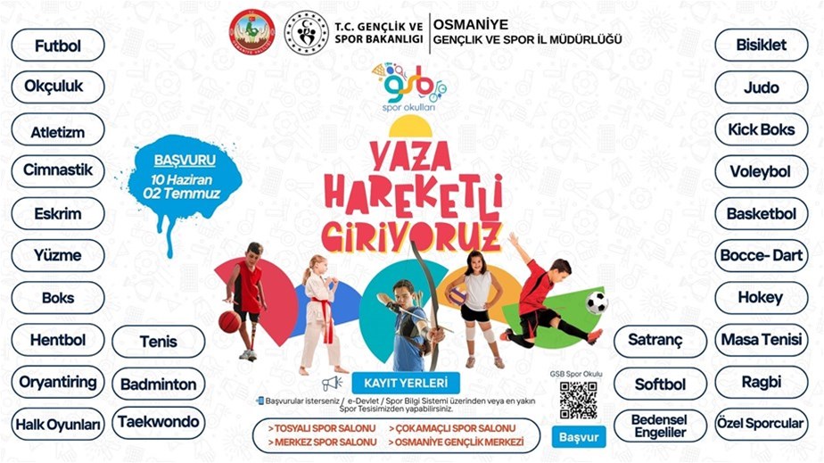 OSMANİYE’DE GSB SPOR OKULLARI YAZ DÖNEMİ KAYITLARI BAŞLIYOR!